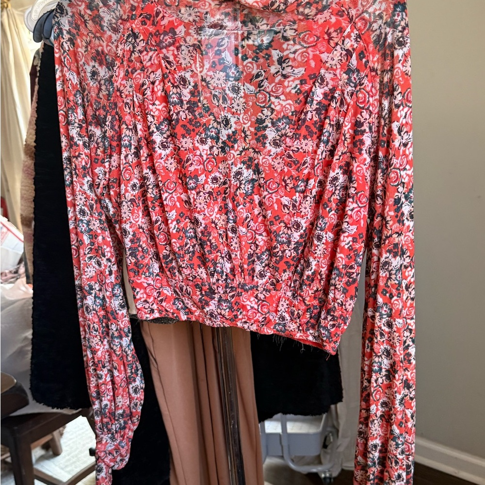 Free People Floral Red Women's Top